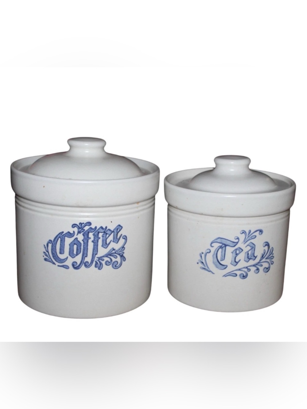 Pfaltzgraff Yorktowne Blue Stoneware Canister Set Of 2 W/ Lids Coffee  Tea Crock